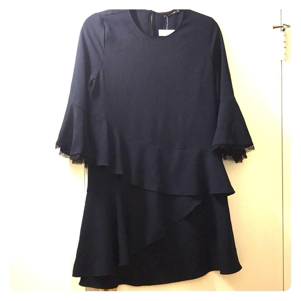 Zara Navy Ruffle Dress
